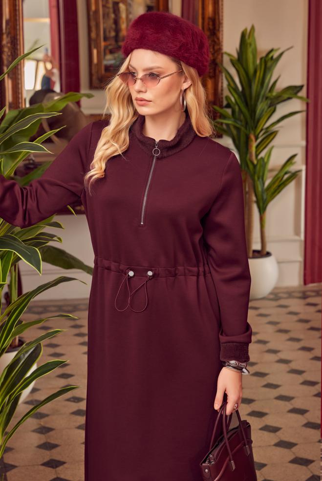 Tesettür giyim BORDO 45244 OYSHO EŞOFMAN ELBİSE 40-46 TEK38 - ALVİNA