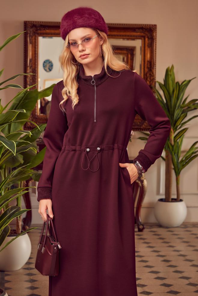 Tesettür giyim BORDO 45244 OYSHO EŞOFMAN ELBİSE 40-46 TEK38 - ALVİNA