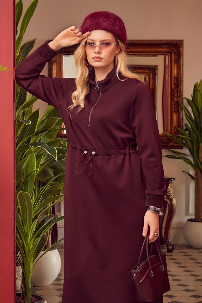 Tesettür giyim BORDO 45244 OYSHO EŞOFMAN ELBİSE 40-46 TEK38 - ALVİNA