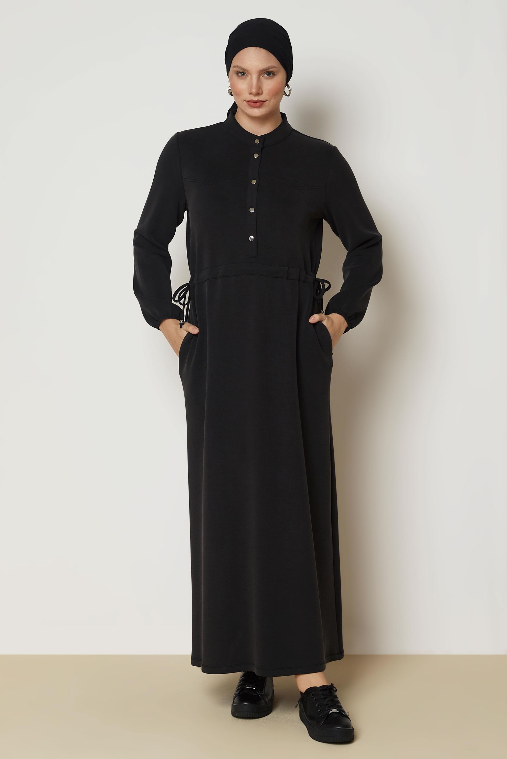 Vêtements hijab NOIR ROBE DE SURVÊTEMENT TAILLE SMOCKÉE 47034