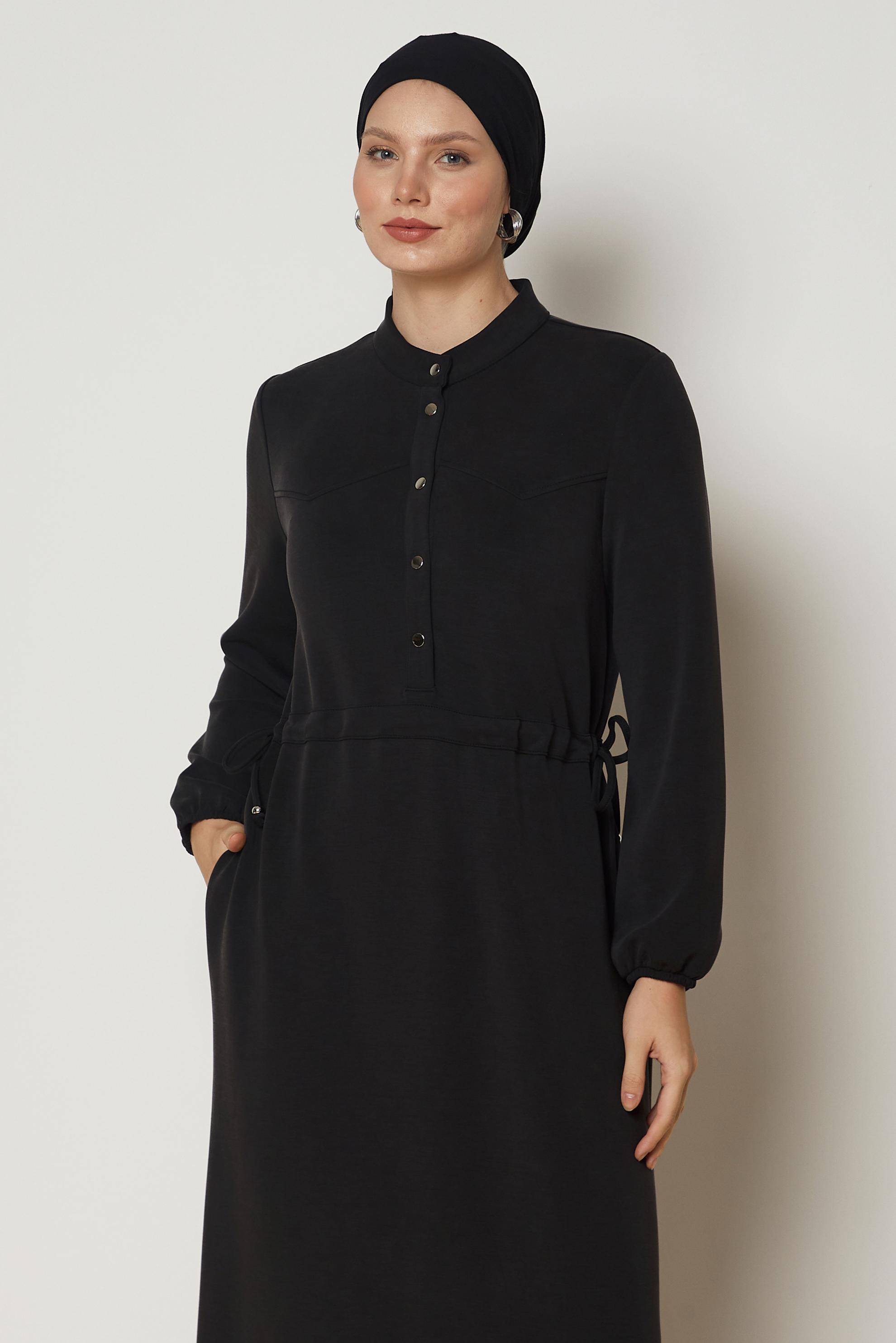 Vêtements hijab NOIR ROBE DE SURVÊTEMENT TAILLE SMOCKÉE 47034