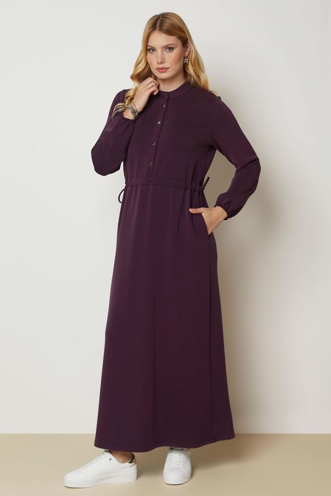 Vêtements hijab BRUN ROBE DE SURVÊTEMENT TAILLE SMOCKÉE 47034 - ALVİNA