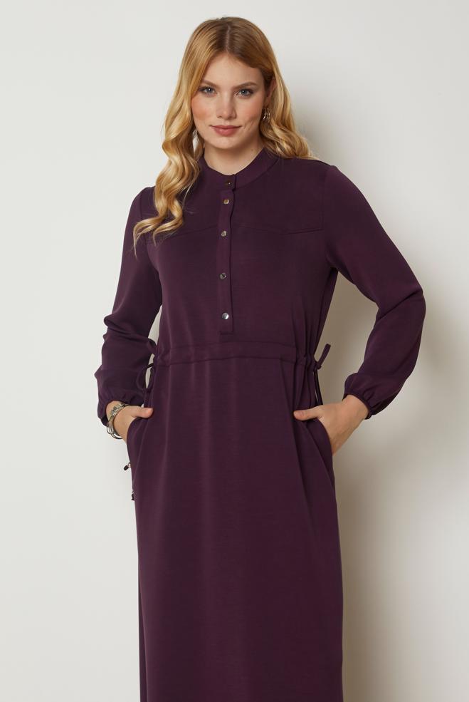 Vêtements hijab BRUN ROBE DE SURVÊTEMENT TAILLE SMOCKÉE 47034 - ALVİNA