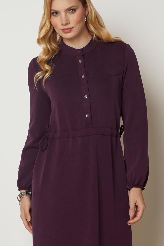 Vêtements hijab BRUN ROBE DE SURVÊTEMENT TAILLE SMOCKÉE 47034 - ALVİNA