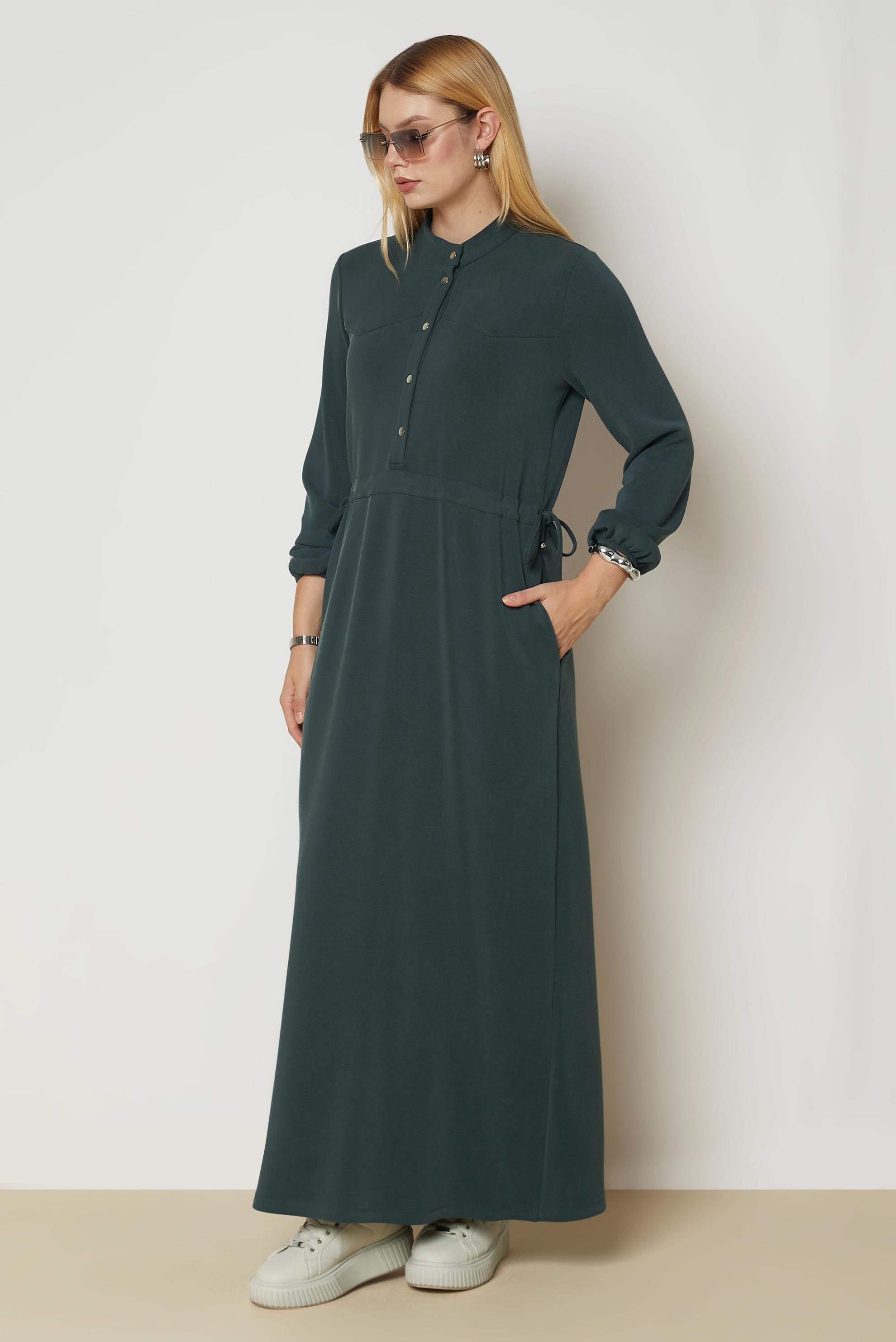 Vêtements hijab KAKI ROBE DE SURVÊTEMENT TAILLE SMOCKÉE 47034