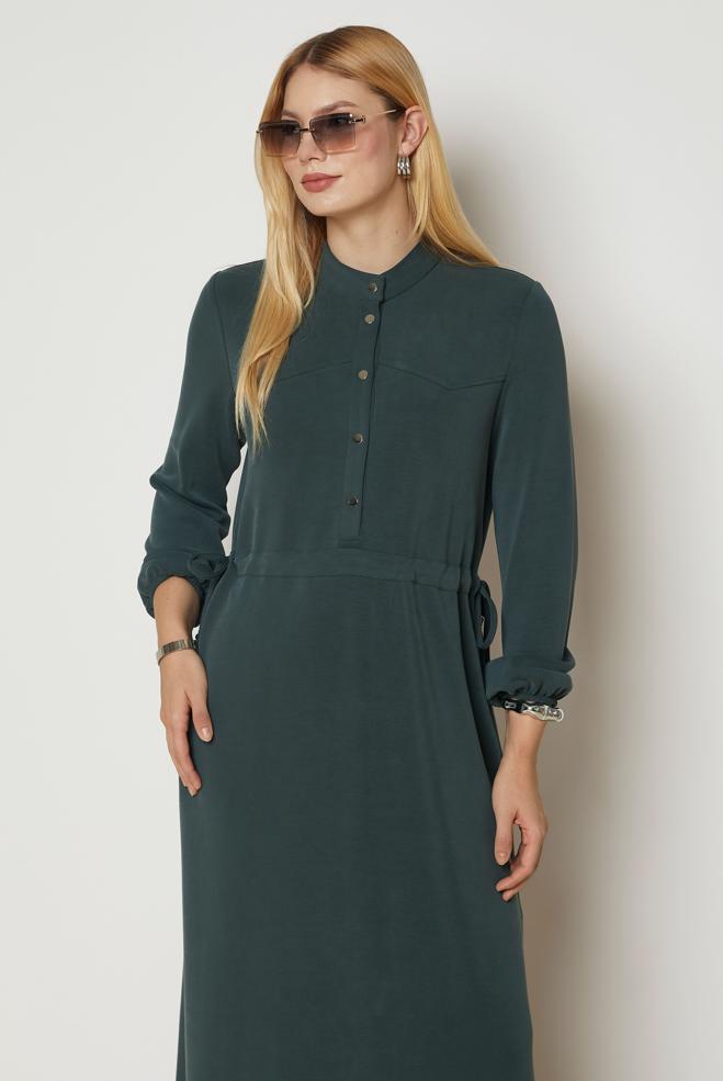 Vêtements hijab KAKI ROBE DE SURVÊTEMENT TAILLE SMOCKÉE 47034 - ALVİNA