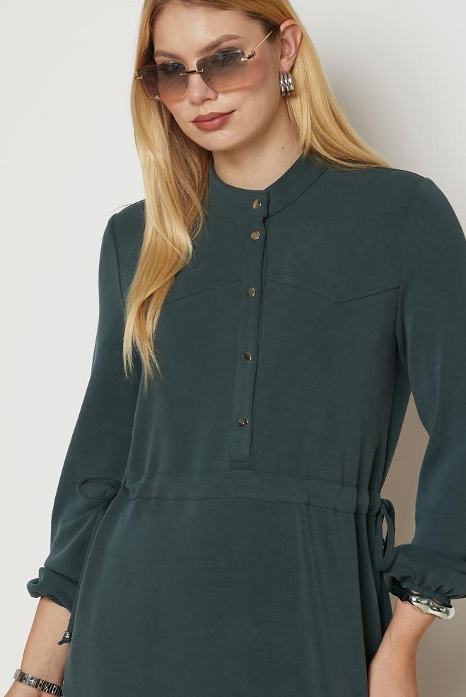 Vêtements hijab KAKI ROBE DE SURVÊTEMENT TAILLE SMOCKÉE 47034 - ALVİNA
