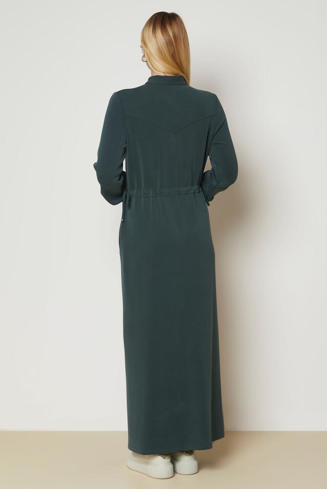 Vêtements hijab KAKI ROBE DE SURVÊTEMENT TAILLE SMOCKÉE 47034 - ALVİNA