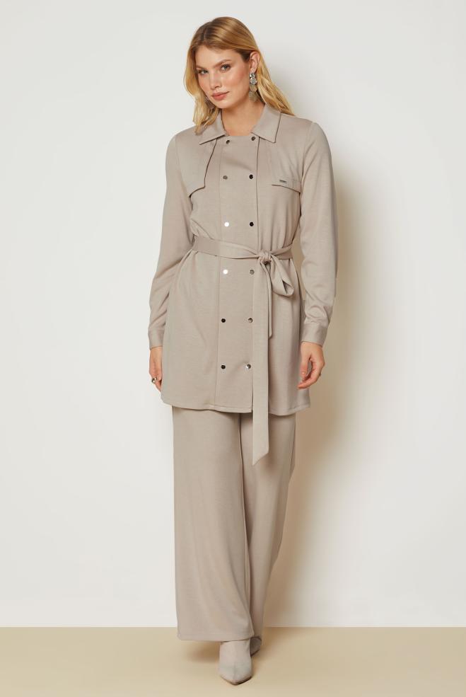 Hijab clothing BROWN BELTED TRACKSUIT SET 47036 - ALVİNA