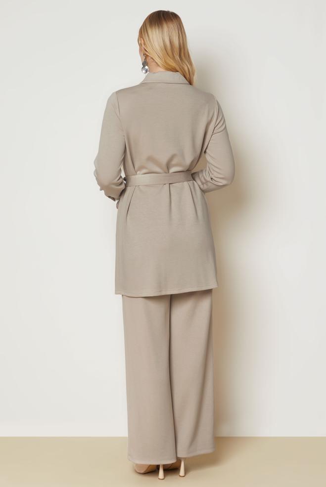 Hijab clothing BROWN BELTED TRACKSUIT SET 47036 - ALVİNA