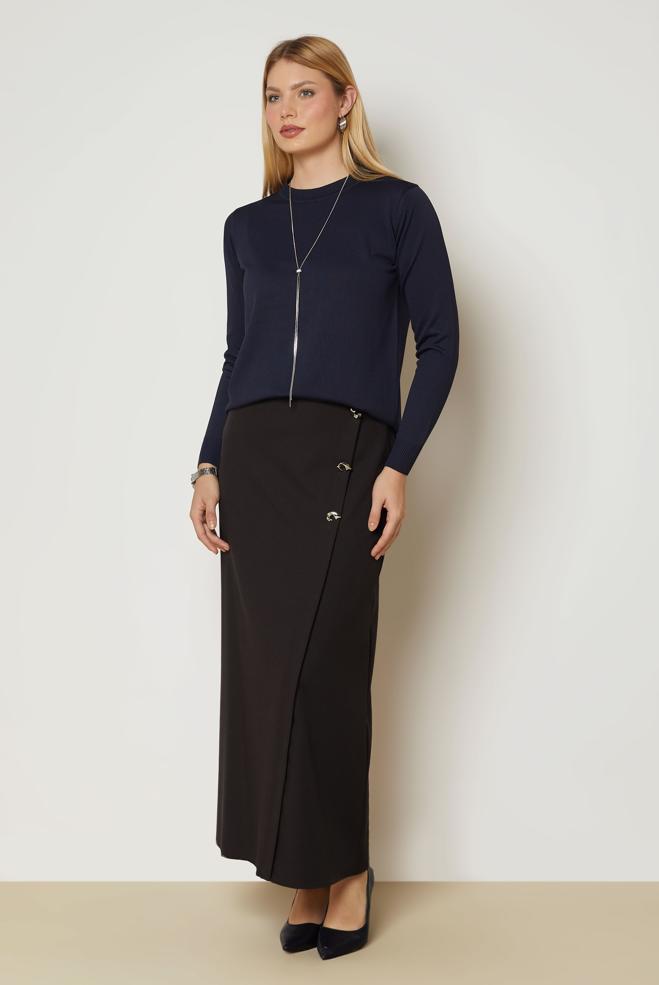 Hijab clothing BROWN BUTTON DETAIL SKIRT 60793 - ALVİNA
