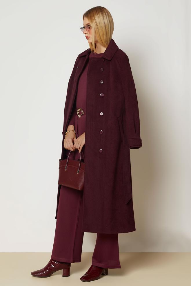 Hijab clothing BROWN BELTED CACHE COAT 90653 - ALVİNA