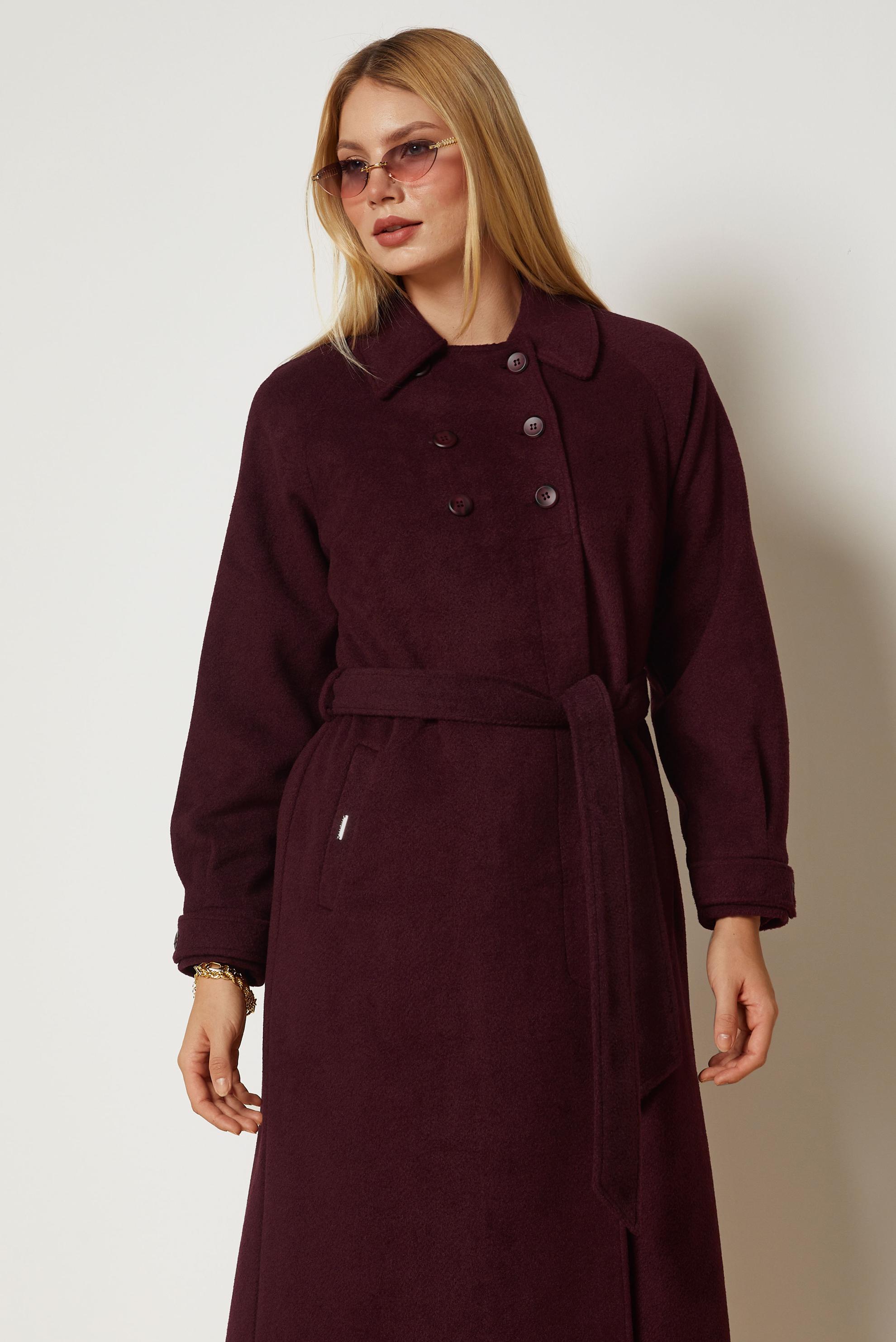 Hijab clothing BROWN BELTED CACHE COAT 90653