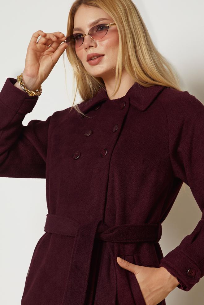 Hijab clothing BROWN BELTED CACHE COAT 90653 - ALVİNA