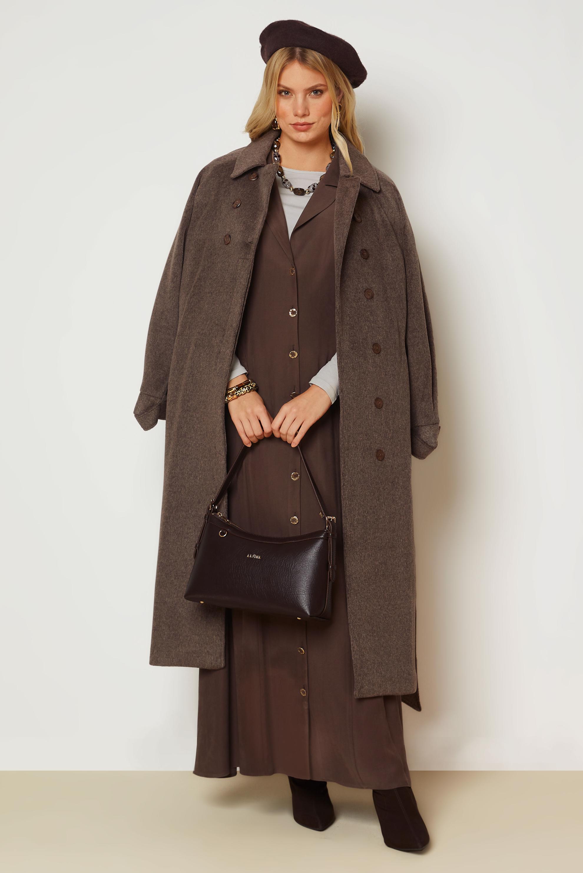 Hijab clothing BROWN BELTED CACHE COAT 90653