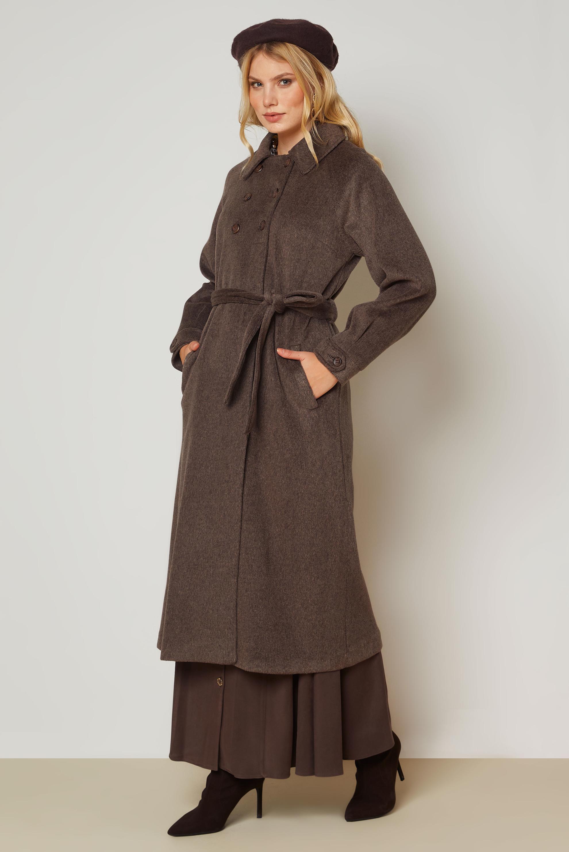 Hijab clothing BROWN BELTED CACHE COAT 90653