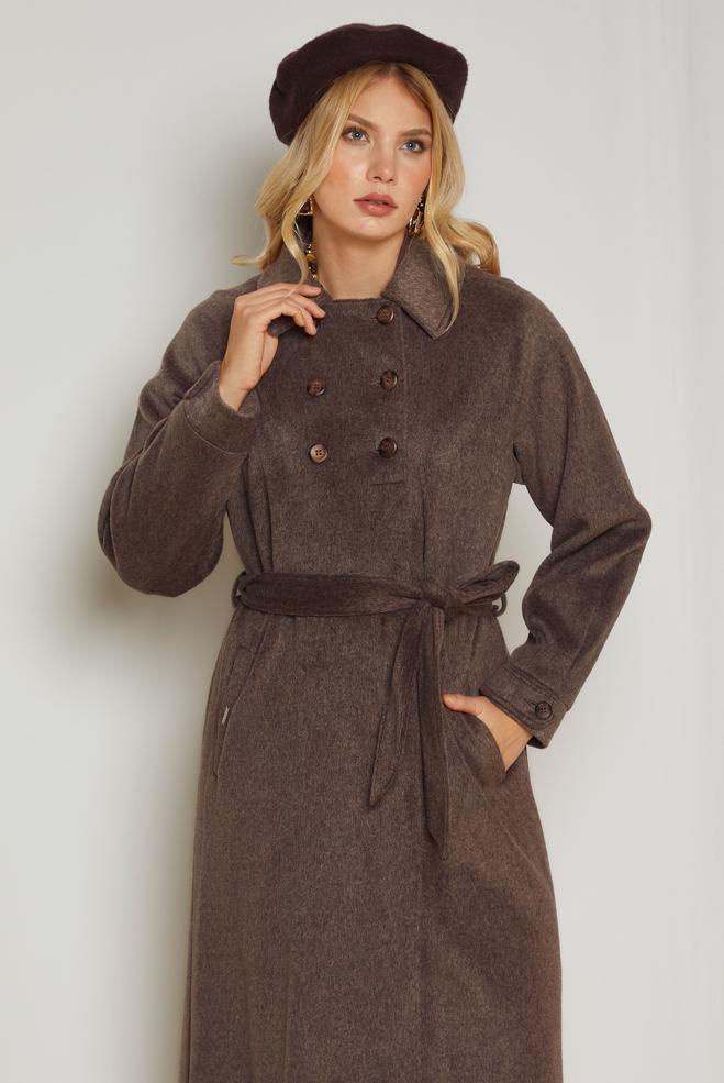 Hijab clothing BROWN BELTED CACHE COAT 90653 - ALVİNA