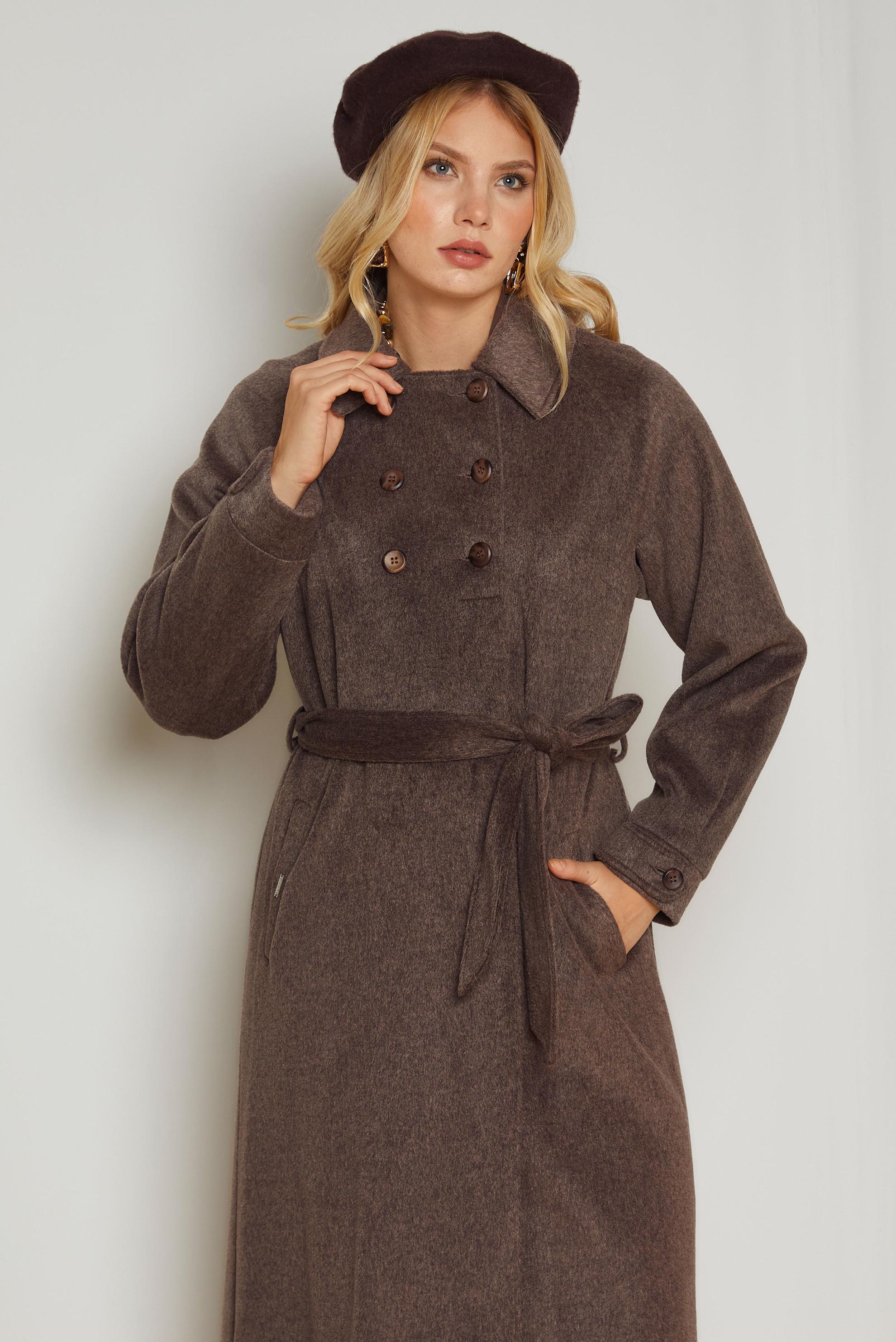 Hijab clothing BROWN BELTED CACHE COAT 90653