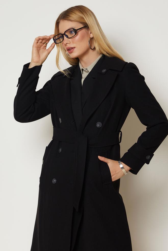 Hijab clothing BLACK BELTED CACHE COAT 90656 - ALVİNA