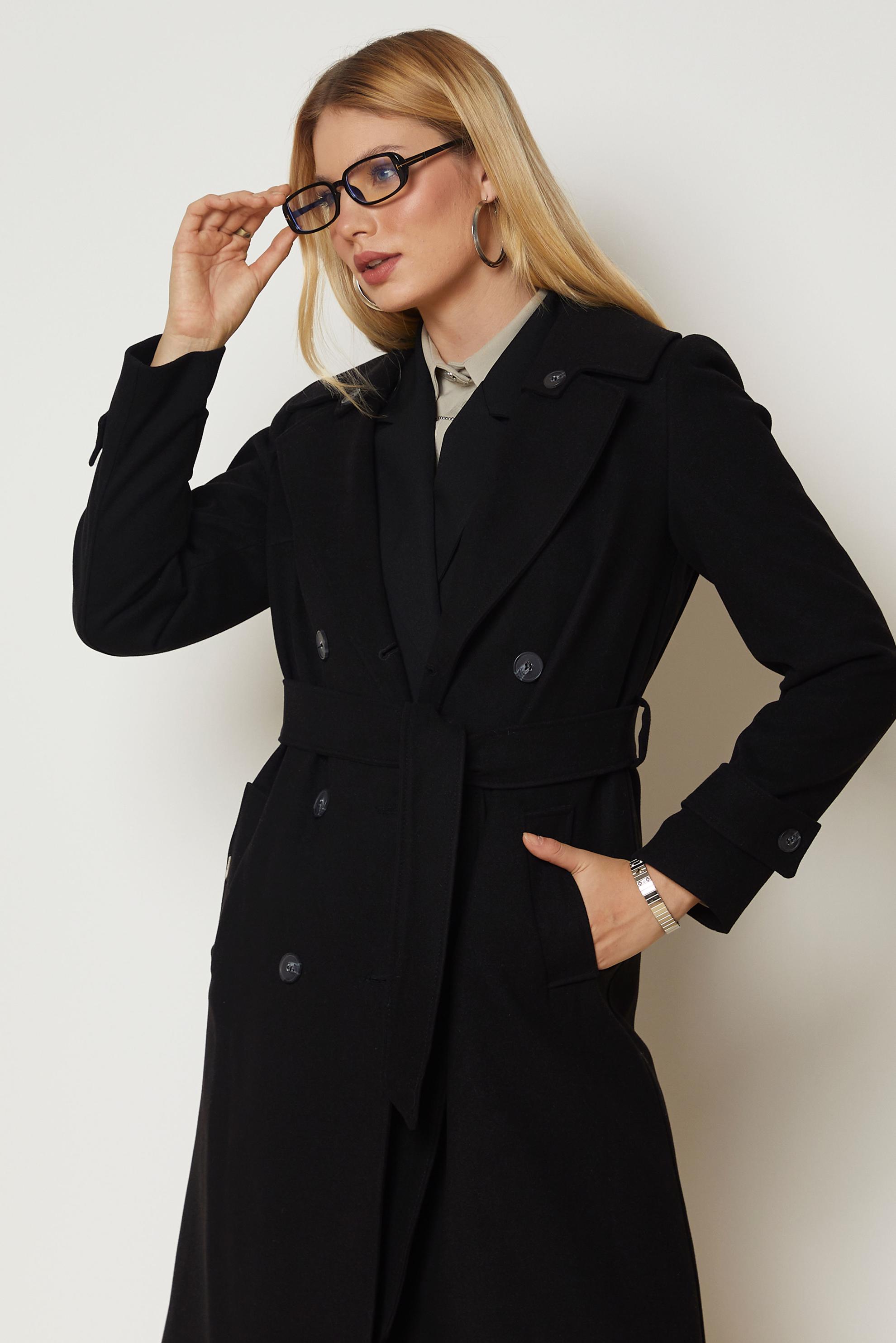 Hijab clothing BLACK BELTED CACHE COAT 90656