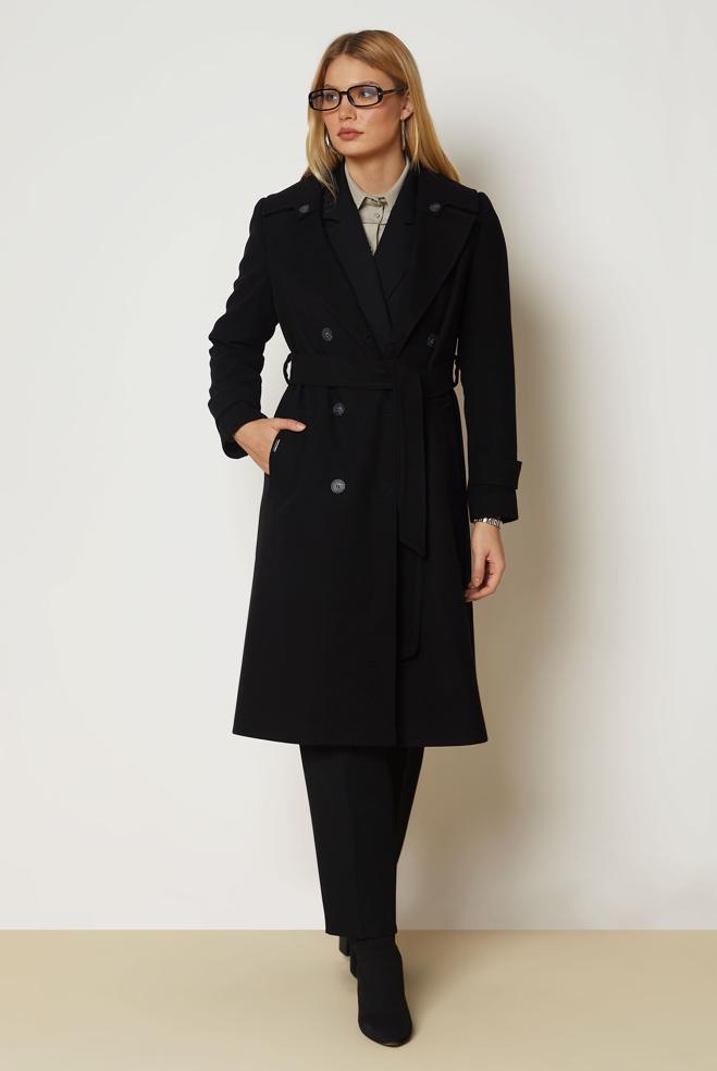 Hijab clothing BLACK BELTED CACHE COAT 90656 - ALVİNA