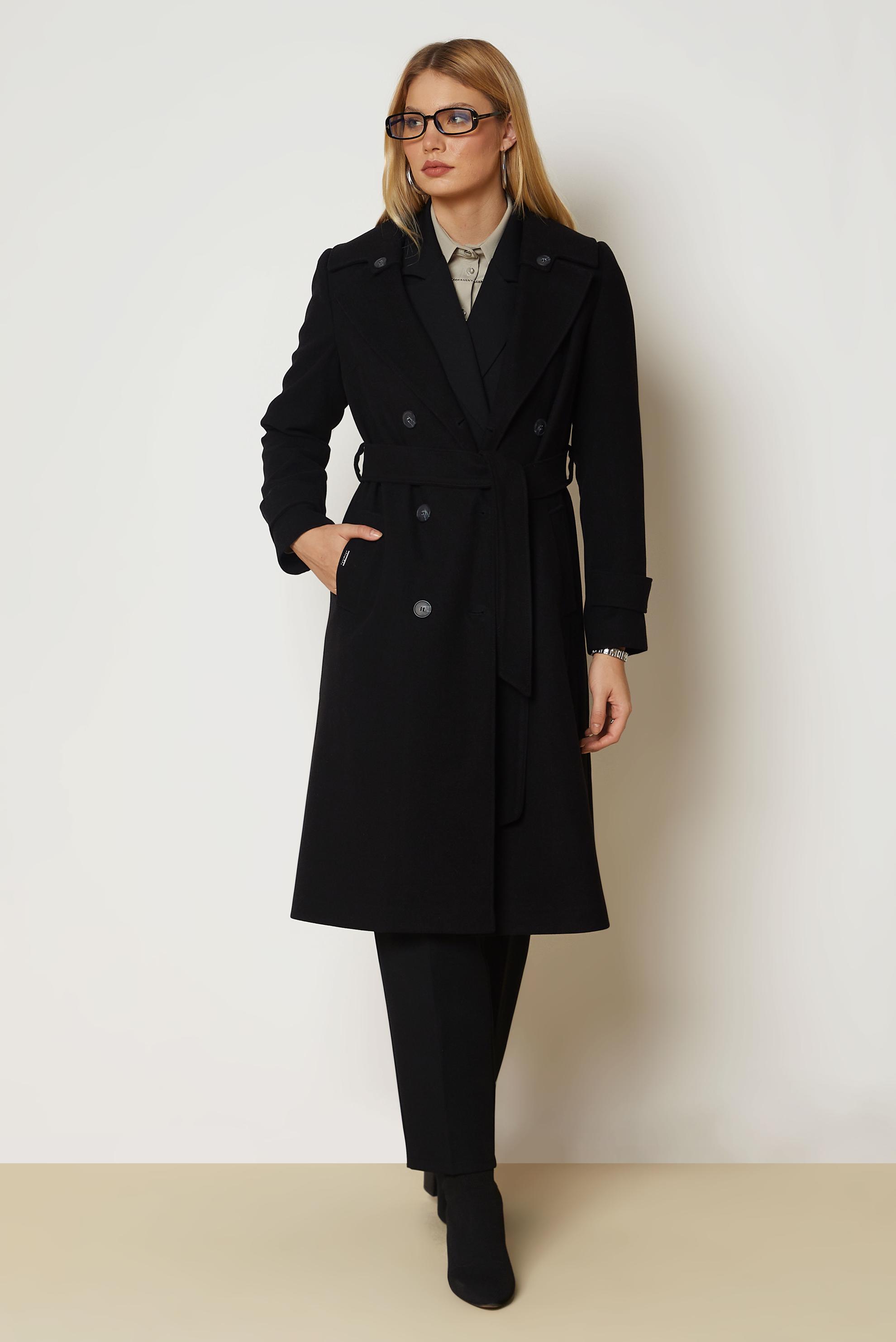 Hijab clothing BLACK BELTED CACHE COAT 90656