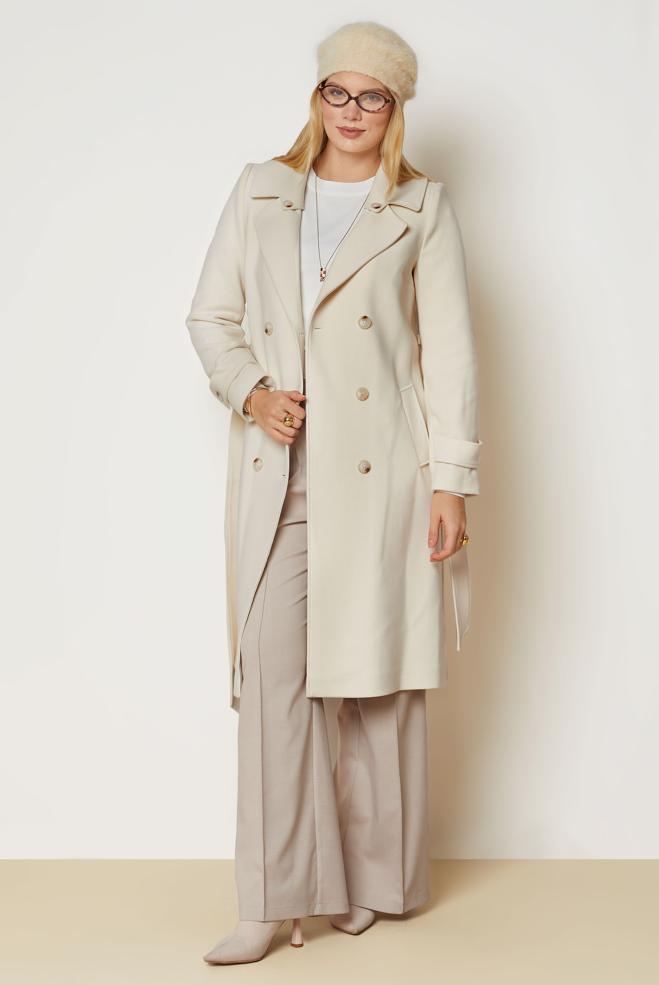 Hijab clothing BROWN BELTED CACHE COAT 90656 - ALVİNA