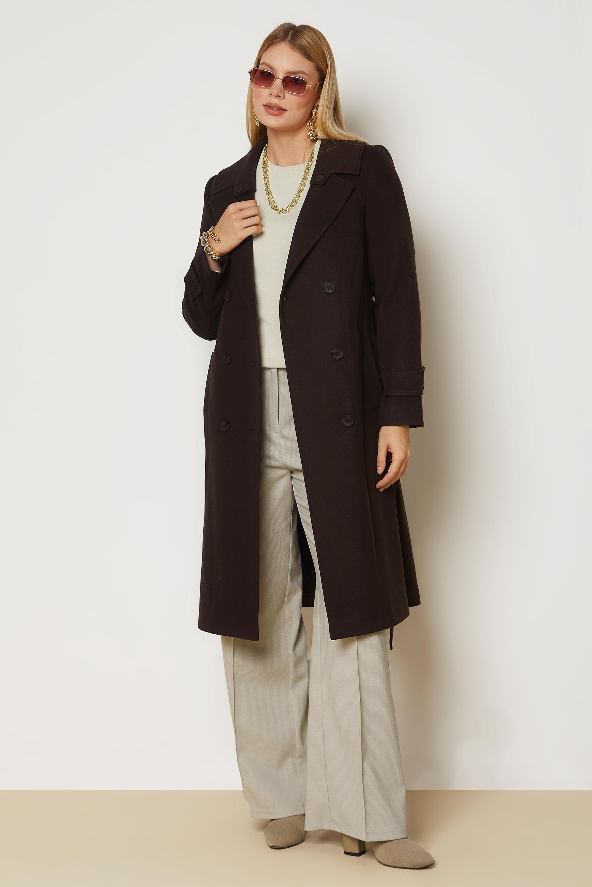 Hijab clothing BROWN BELTED CACHE COAT 90656