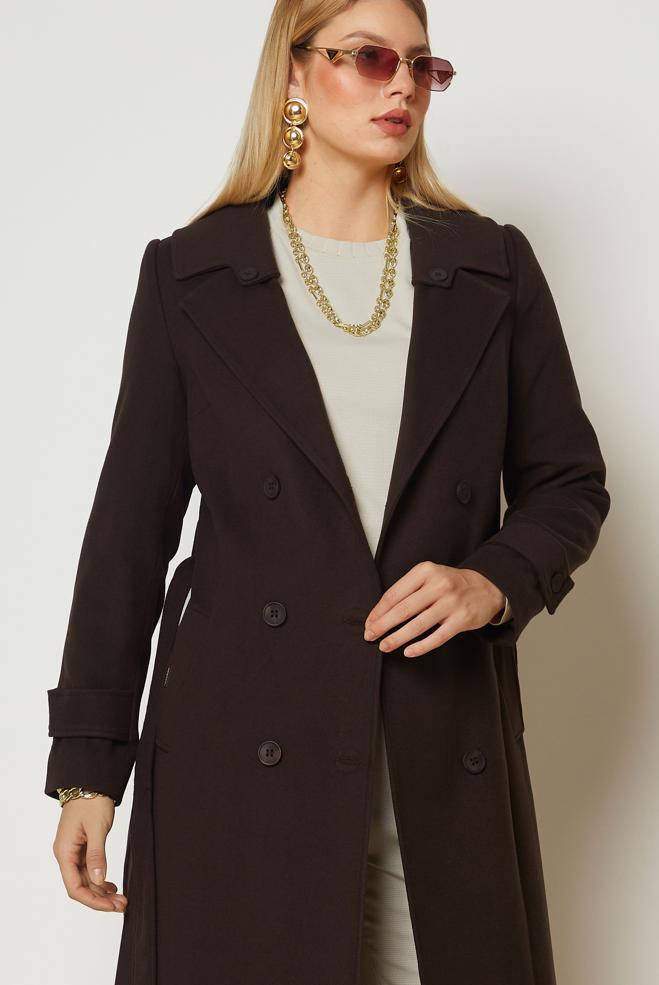 Hijab clothing BROWN BELTED CACHE COAT 90656 - ALVİNA