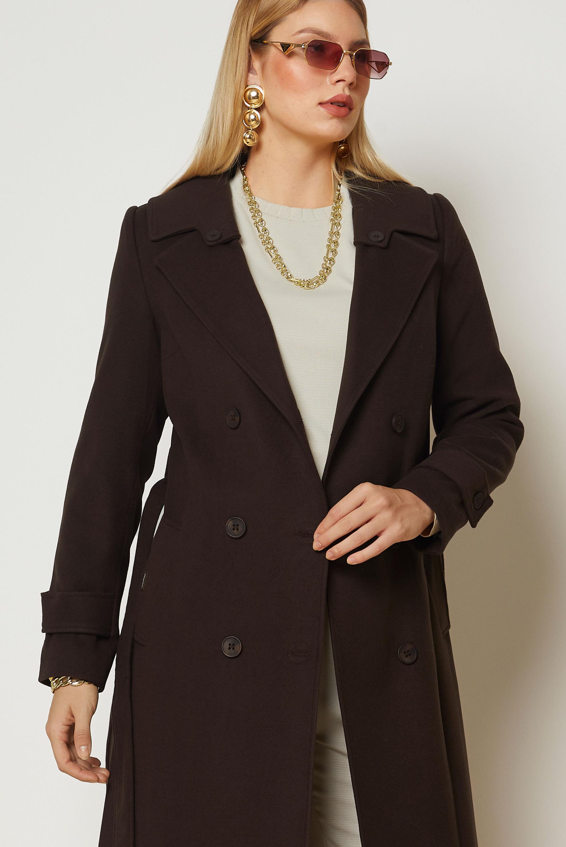 Hijab clothing BROWN BELTED CACHE COAT 90656