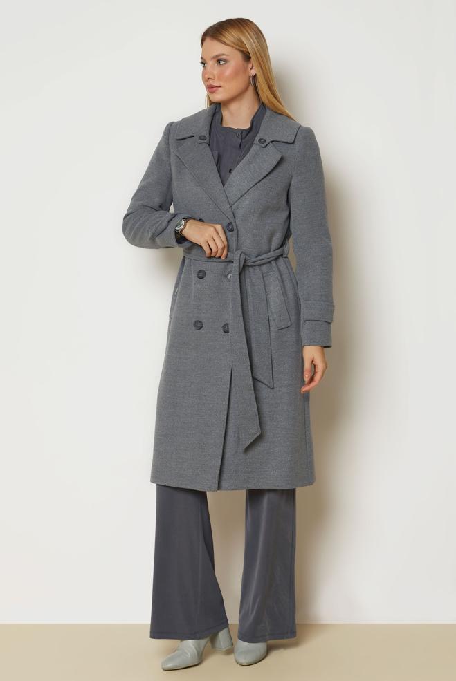 Hijab clothing GREY BELTED CACHE COAT 90656 - ALVİNA
