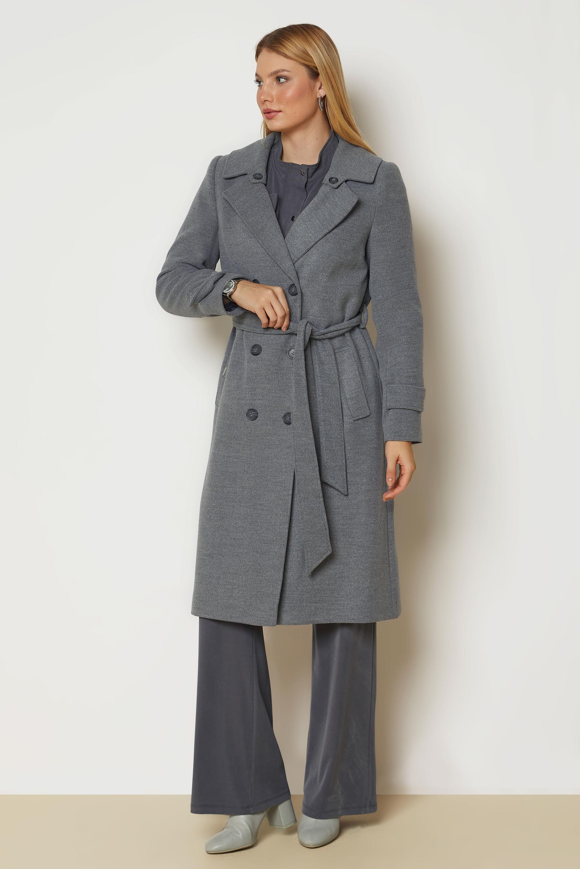 Hijab clothing GREY BELTED CACHE COAT 90656