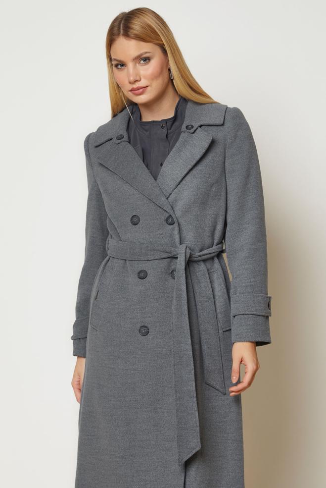 Hijab clothing GREY BELTED CACHE COAT 90656 - ALVİNA