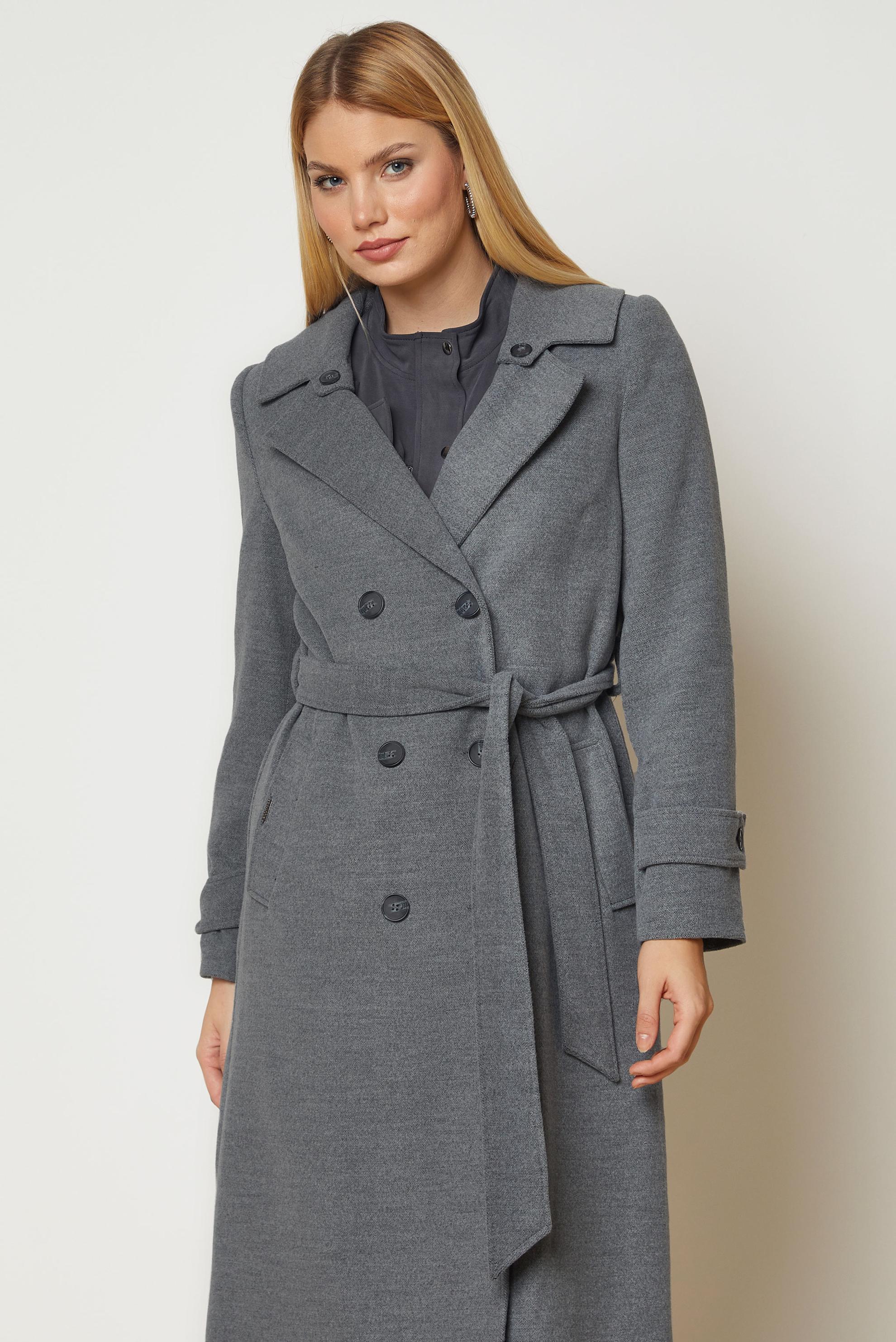 Hijab clothing GREY BELTED CACHE COAT 90656
