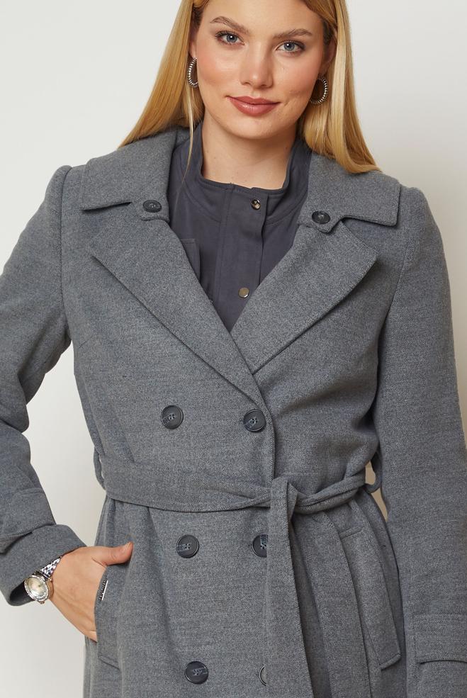 Hijab clothing GREY BELTED CACHE COAT 90656 - ALVİNA