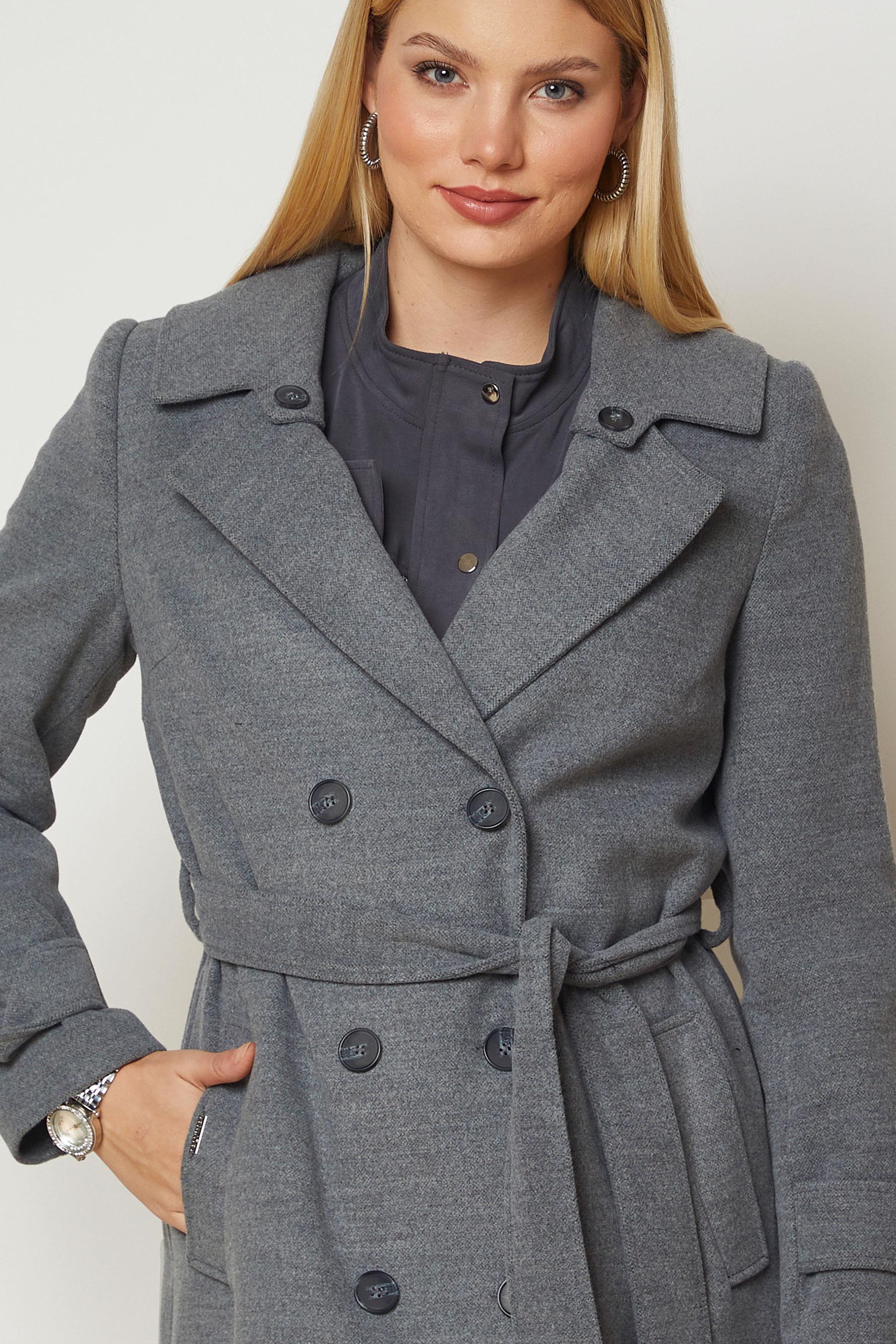 Hijab clothing GREY BELTED CACHE COAT 90656
