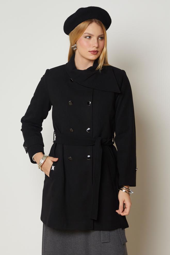 Hijab clothing BLACK BELTED COAT 90658 - ALVİNA