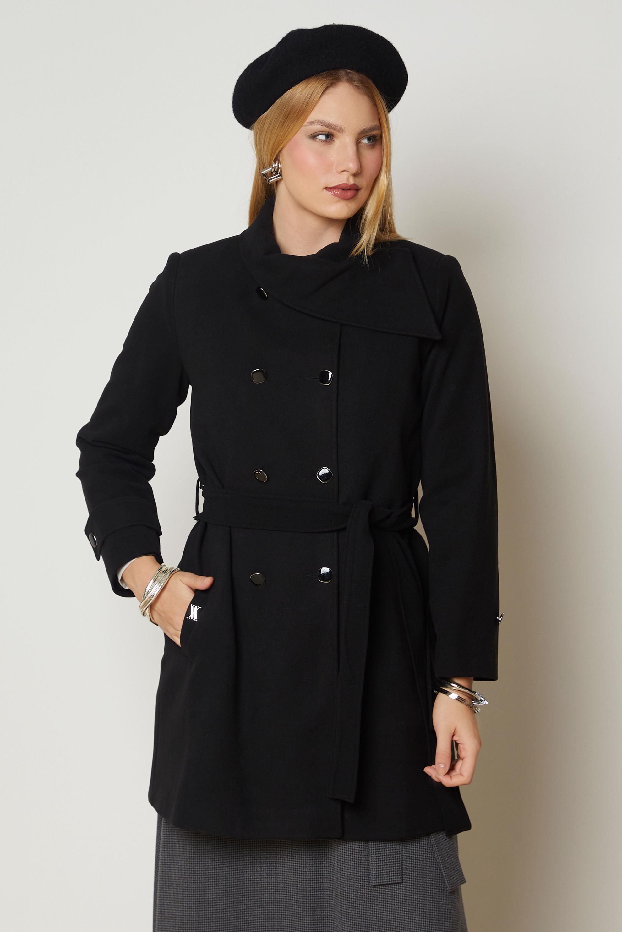 Hijab clothing BLACK BELTED COAT 90658