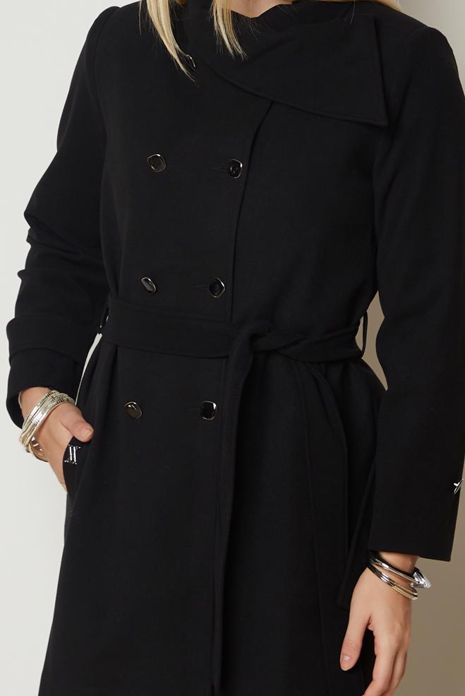 Hijab clothing BLACK BELTED COAT 90658 - ALVİNA