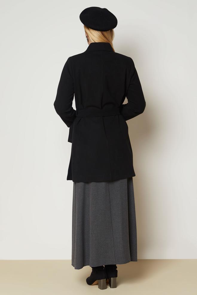 Hijab clothing BLACK BELTED COAT 90658 - ALVİNA