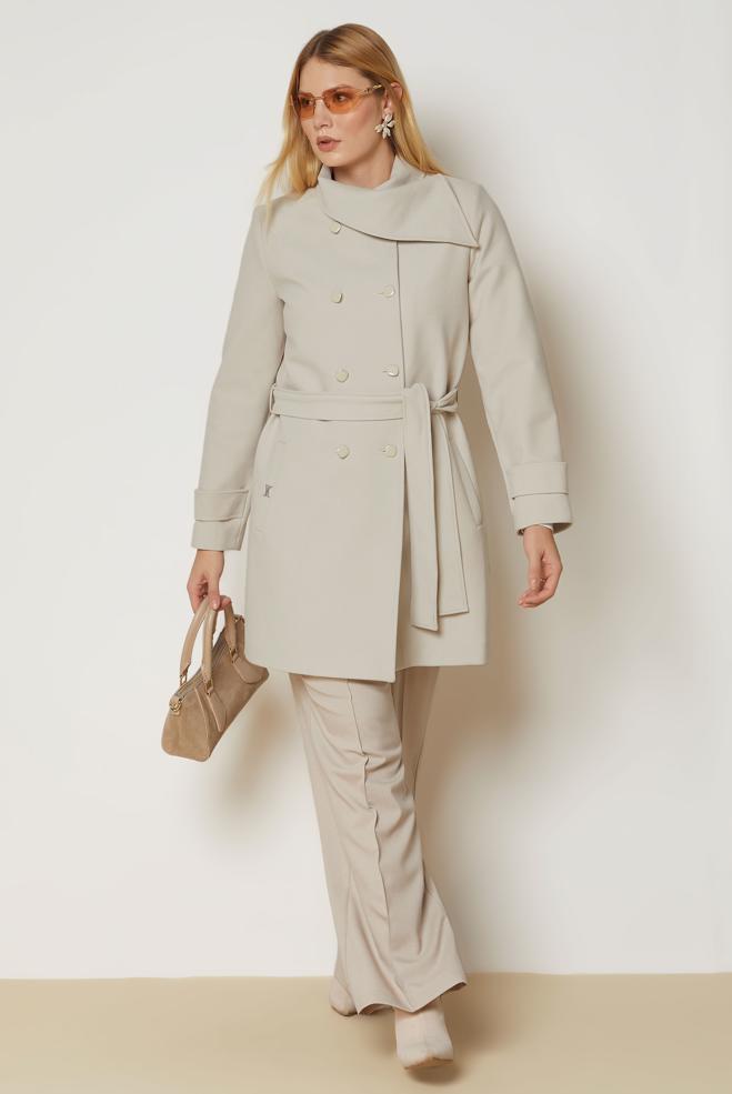 Hijab clothing BROWN BELTED COAT 90658 - ALVİNA