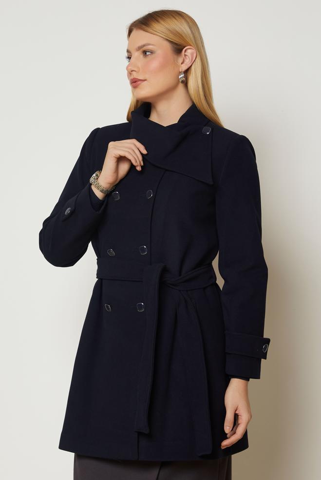 Hijab clothing NAVY BLUE BELTED COAT 90658 - ALVİNA