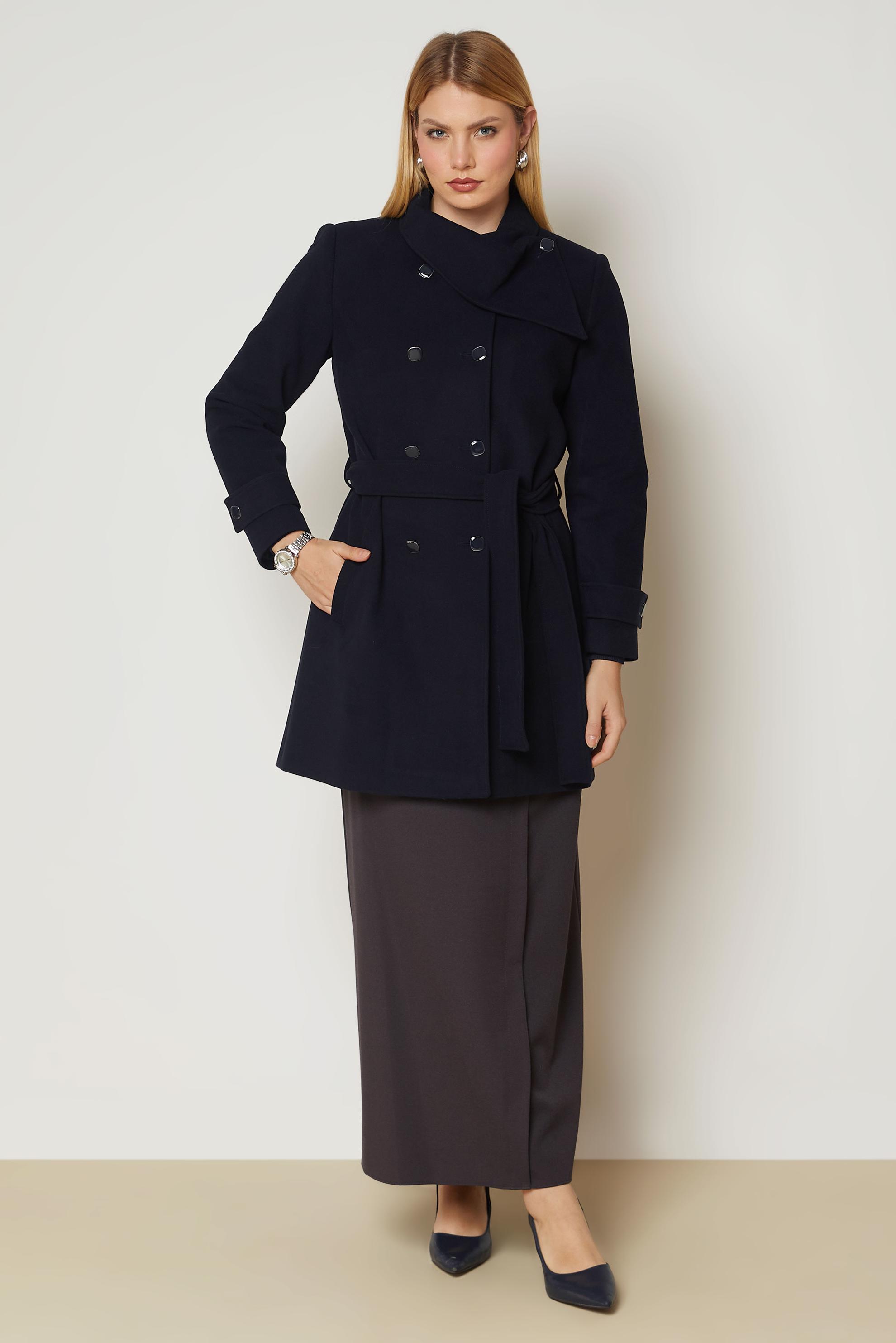 Hijab clothing NAVY BLUE BELTED COAT 90658