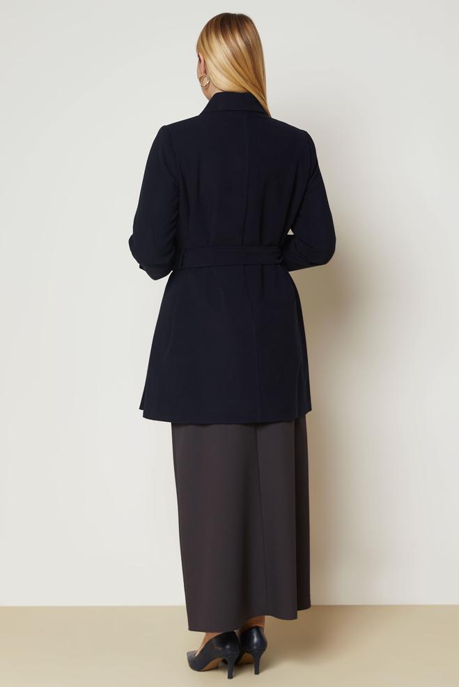 Hijab clothing NAVY BLUE BELTED COAT 90658 - ALVİNA