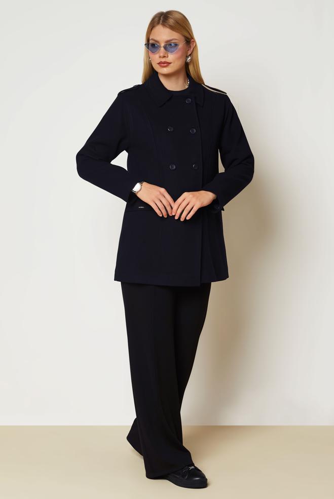 Hijab clothing NAVY BLUE CACHE COAT 90659 - ALVİNA
