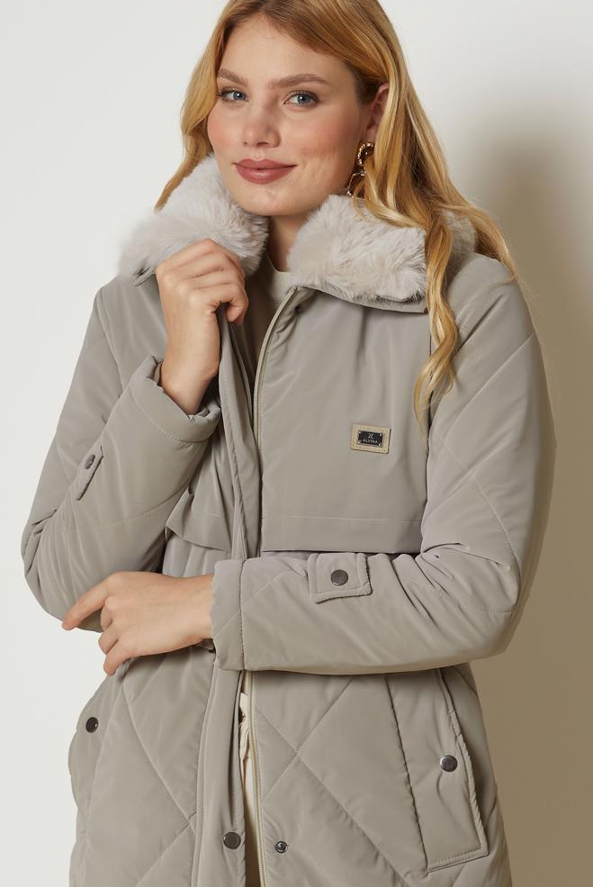 Hijab clothing BEIGE BELTED QUILTED COAT 90664 - ALVİNA