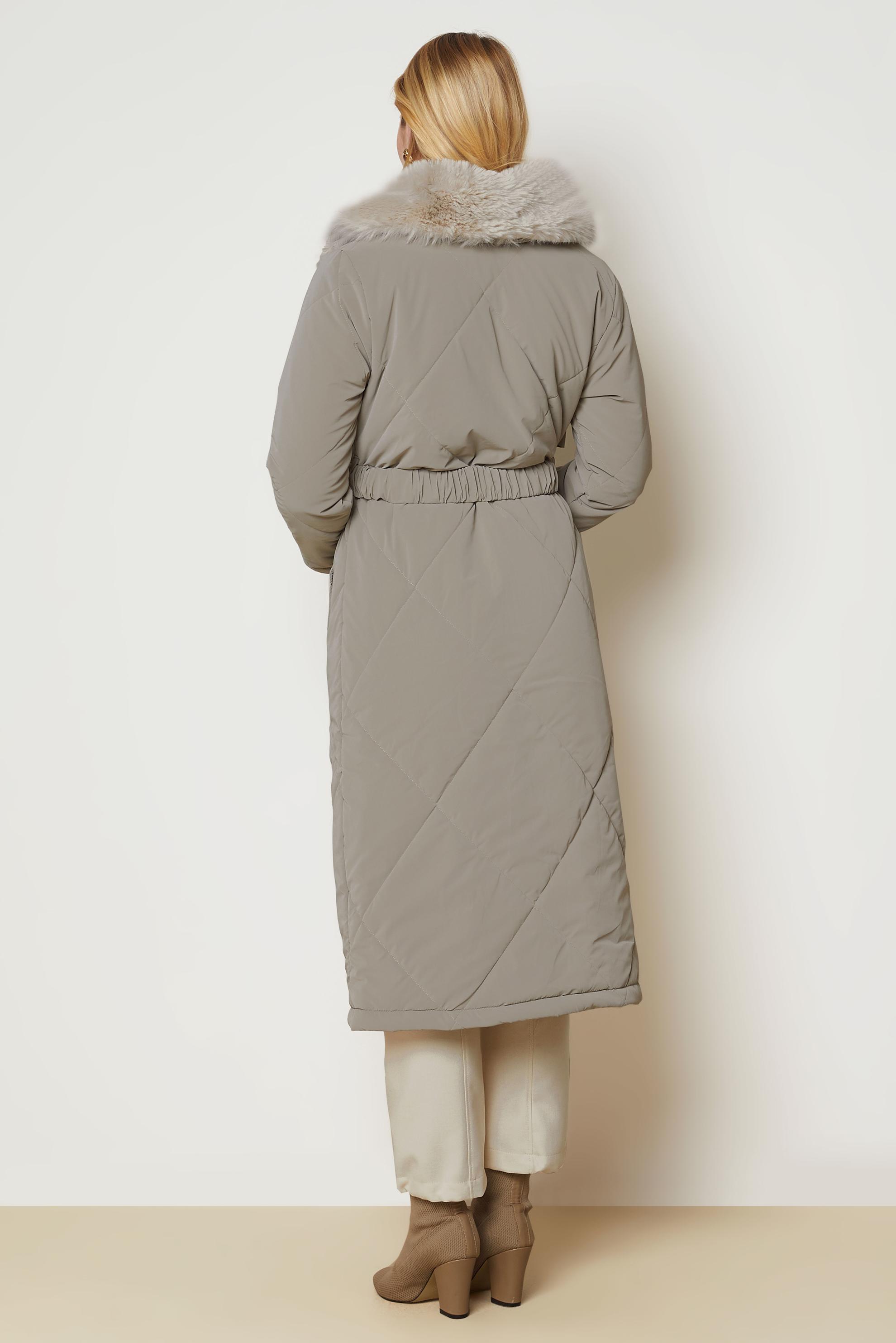 Hijab clothing BEIGE BELTED QUILTED COAT 90664