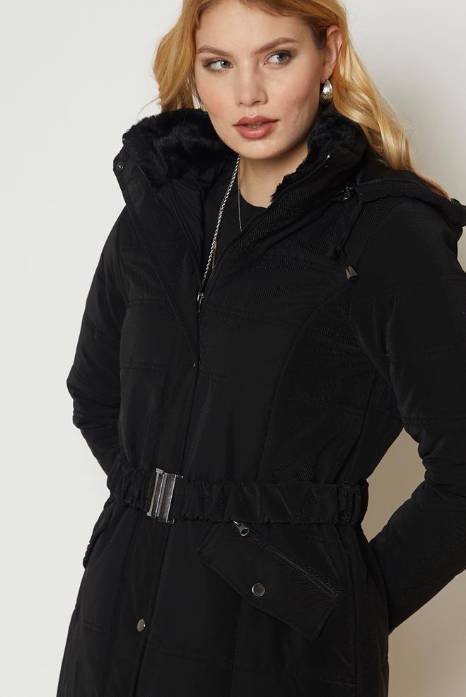 Hijab clothing BLACK BELTED QUILTED COAT 90665 - ALVİNA