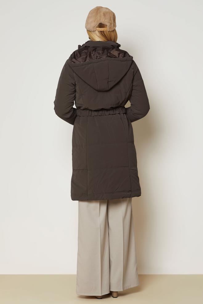 Hijab clothing BROWN BELTED QUILTED COAT 90665 - ALVİNA