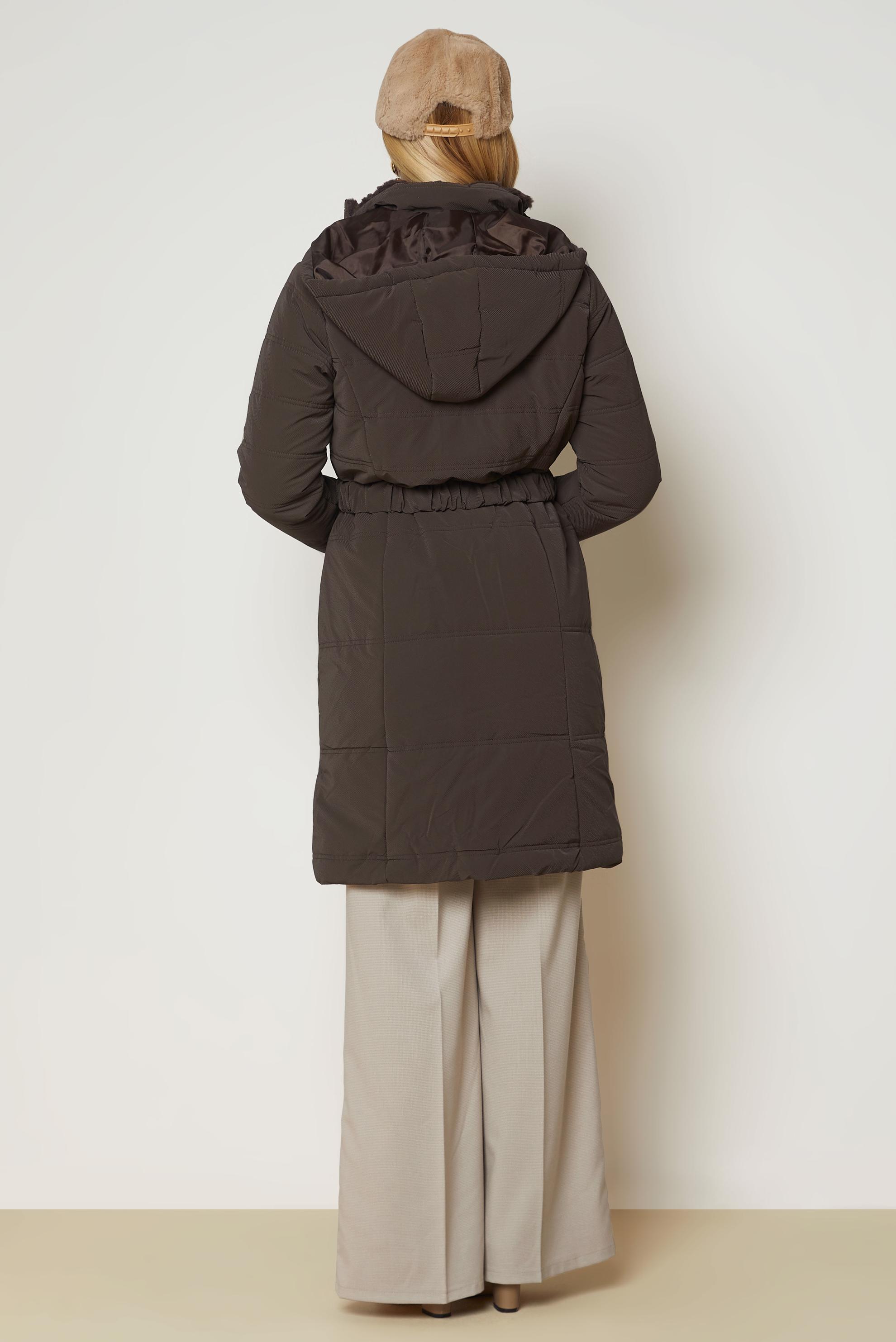 Hijab clothing BROWN BELTED QUILTED COAT 90665